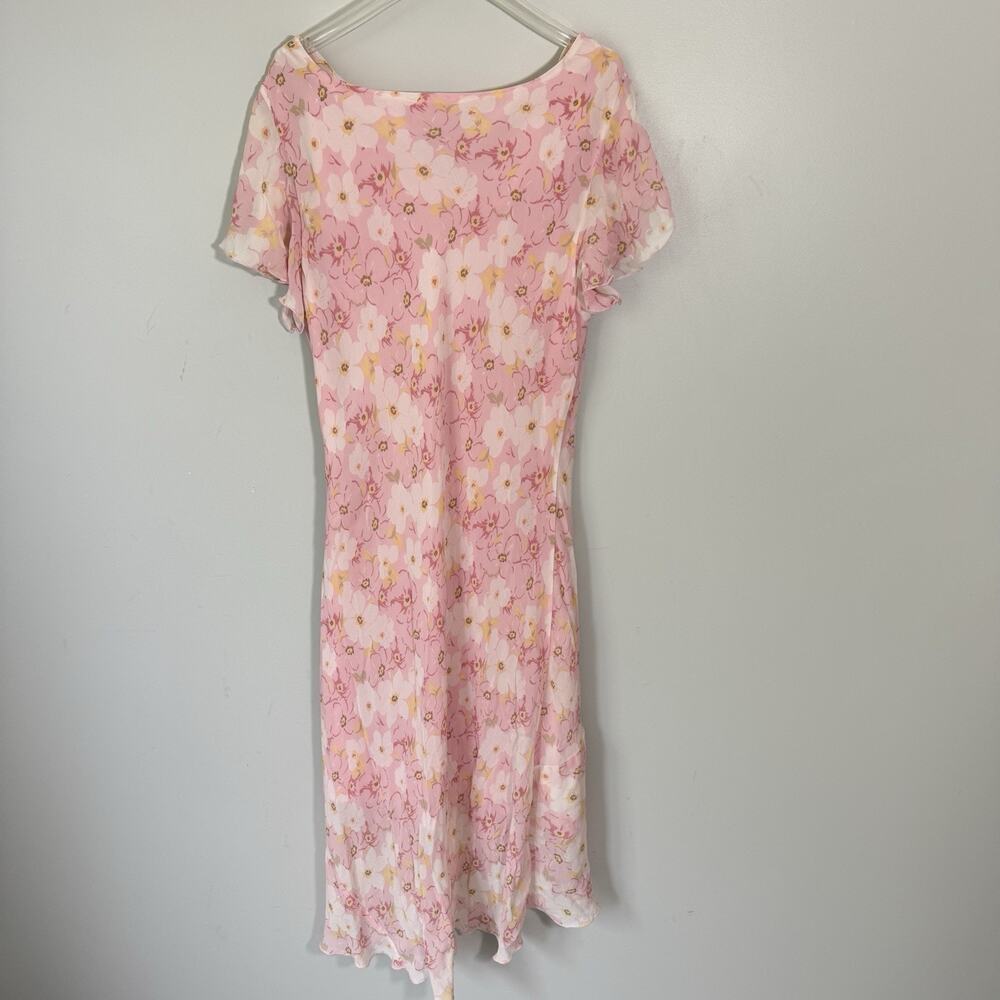 Jaclyn Smith Silk Floral Midi Dress Pink Cottagecore Prairie Flutter 18 Fairy - Picture 6 of 6